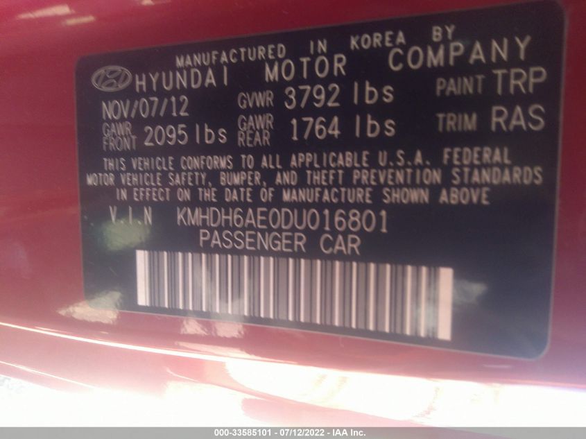 2013 HYUNDAI ELANTRA COUPE GS/SE KMHDH6AE0DU016801