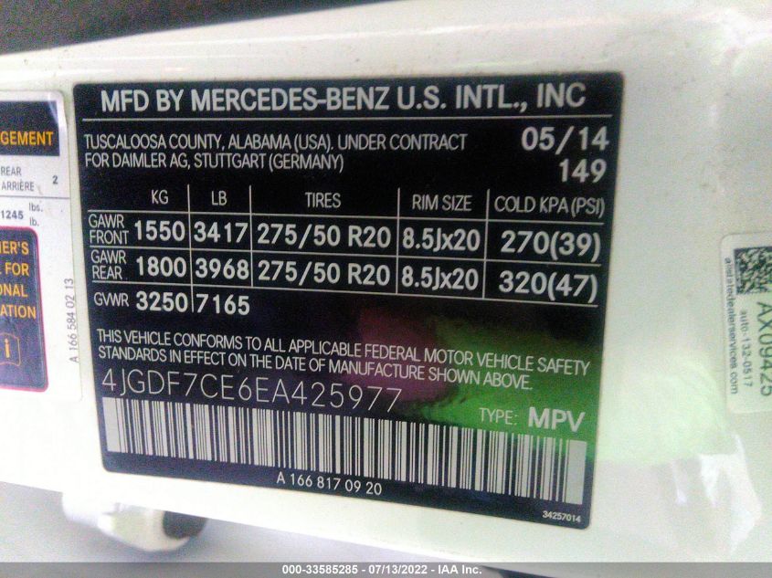 2014 MERCEDES-BENZ GL-CLASS GL 450 4JGDF7CE6EA425977