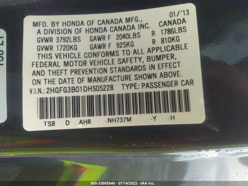 2013 HONDA CIVIC CPE EX-L 2HGFG3B01DH505228