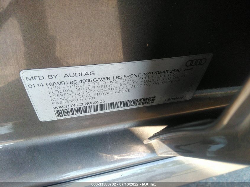 2014 AUDI A4 PREMIUM PLUS WAUFFAFL2EN030205