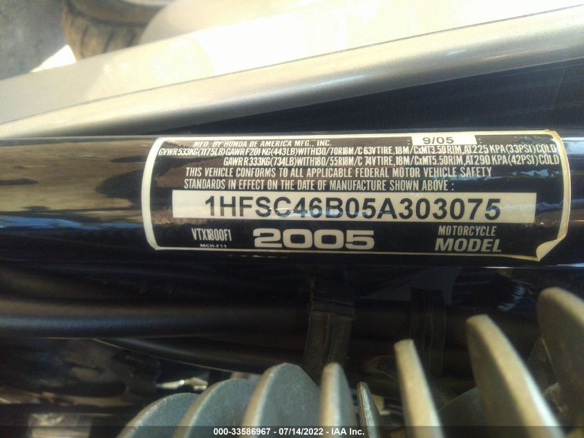 2005 HONDA VTX1800 F1 1HFSC46B05A303075