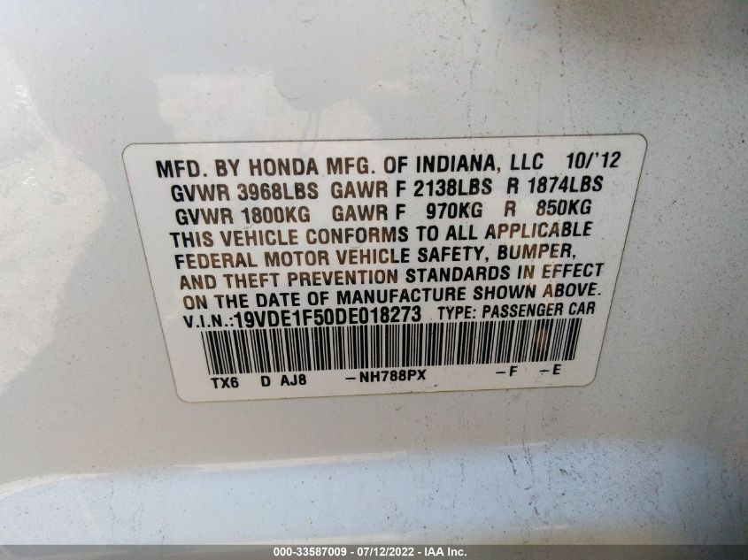 2013 ACURA ILX PREMIUM PKG 19VDE1F50DE018273