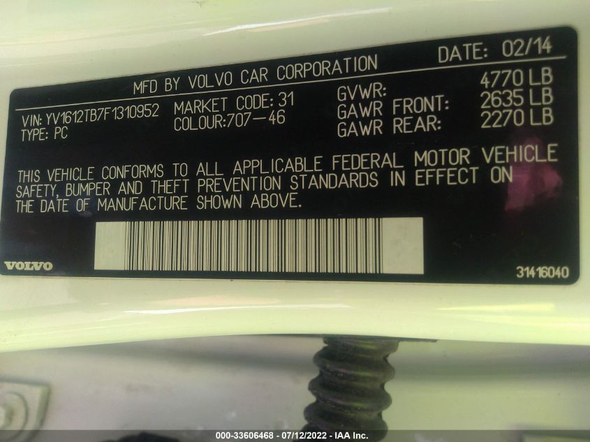 2015 VOLVO S60 T5 PREMIER YV1612TB7F1310952