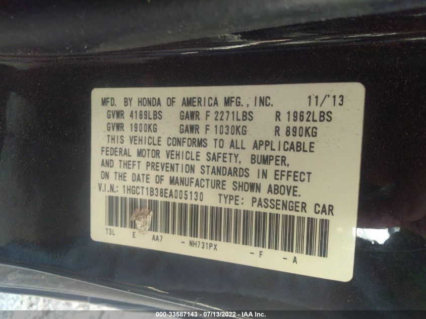 2014 HONDA ACCORD COUPE LX-S 1HGCT1B38EA005130