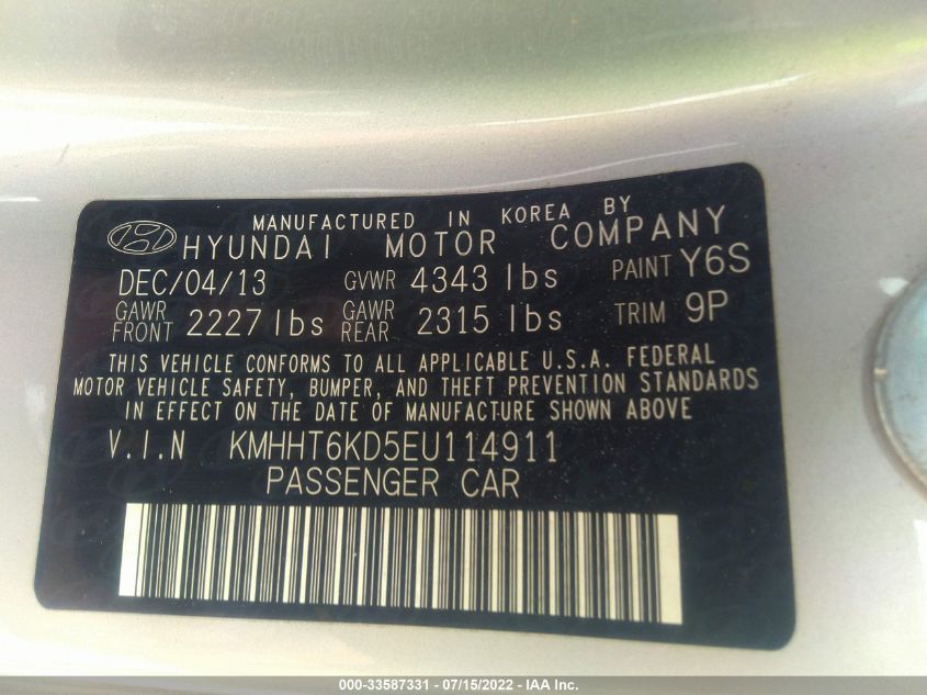2014 HYUNDAI GENESIS COUPE 2.0T KMHHT6KD5EU114911