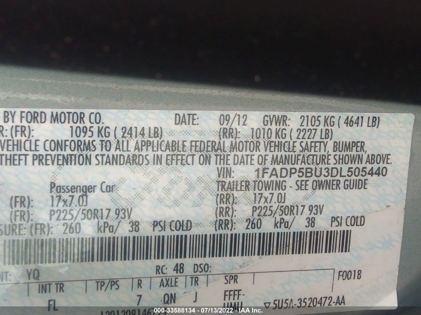 2013 FORD C-MAX HYBRID SEL 1FADP5BU3DL505440
