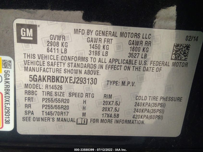 2014 BUICK ENCLAVE LEATHER 5GAKRBKDXEJ293130