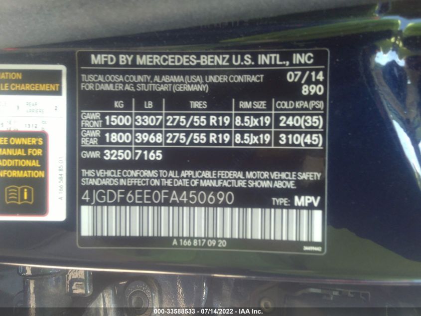 2015 MERCEDES-BENZ GL-CLASS GL 450 4JGDF6EE0FA450690