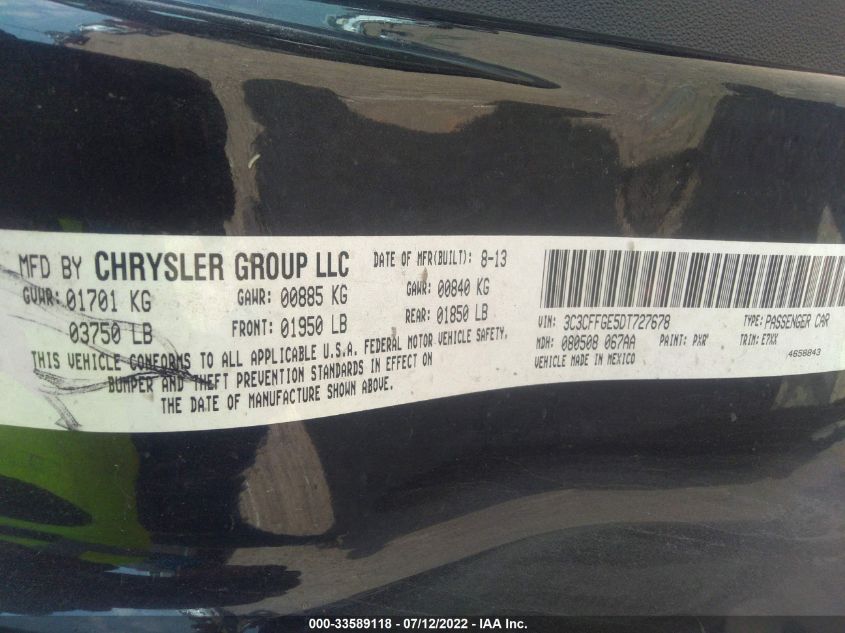 2013 FIAT 500E BATTERY ELECTRIC 3C3CFFGE5DT727678