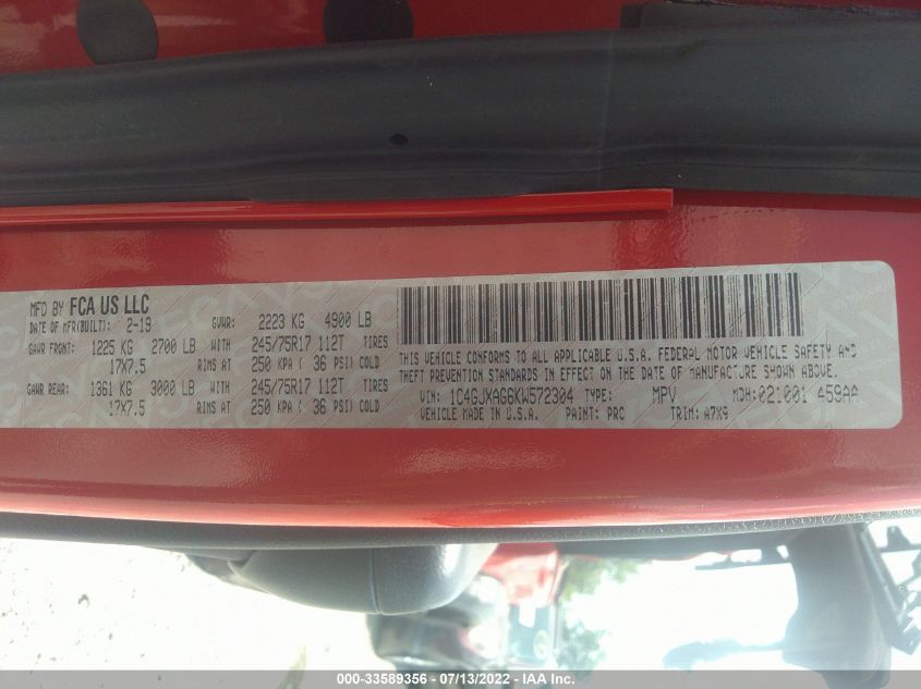 2019 JEEP WRANGLER SPORT S 1C4GJXAG6KW572304