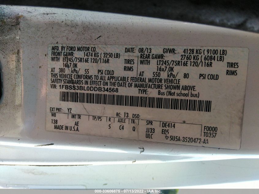2013 FORD ECONOLINE WAGON XL/XLT 1FBSS3BL0DDB34568