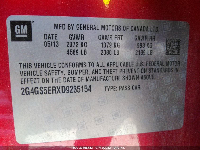 2013 BUICK REGAL PREMIUM 1 2G4GS5ERXD9235154