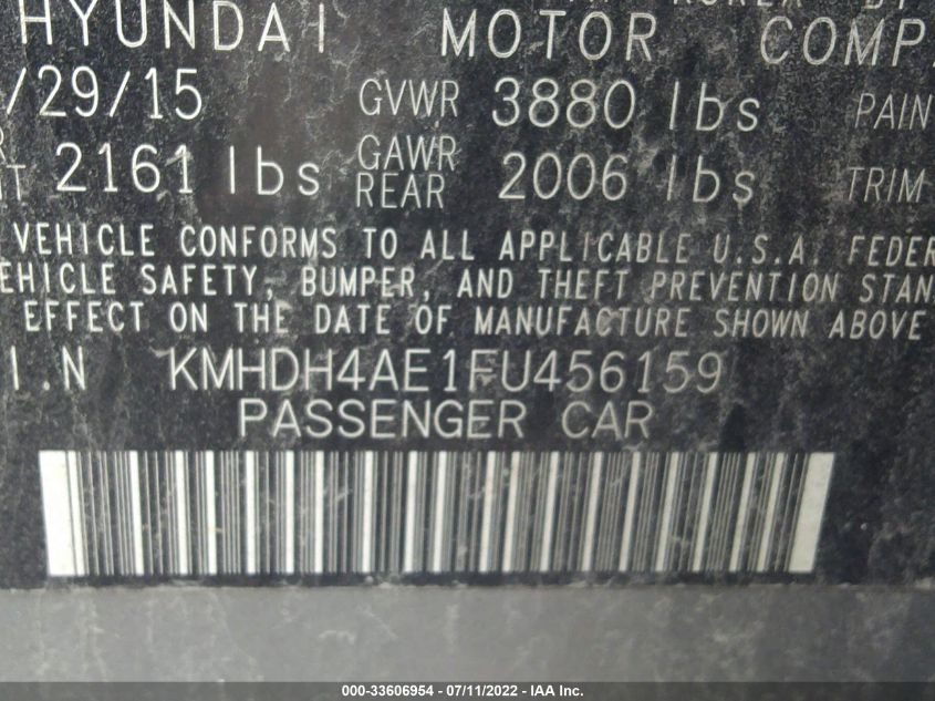 2015 HYUNDAI ELANTRA SE KMHDH4AE1FU456159