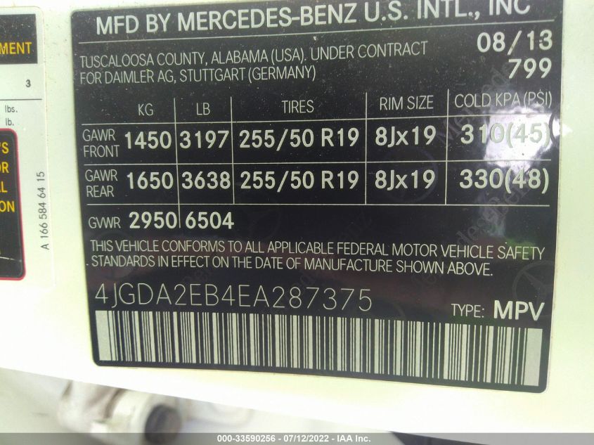 2014 MERCEDES-BENZ M-CLASS ML 350 BLUETEC 4JGDA2EB4EA287375