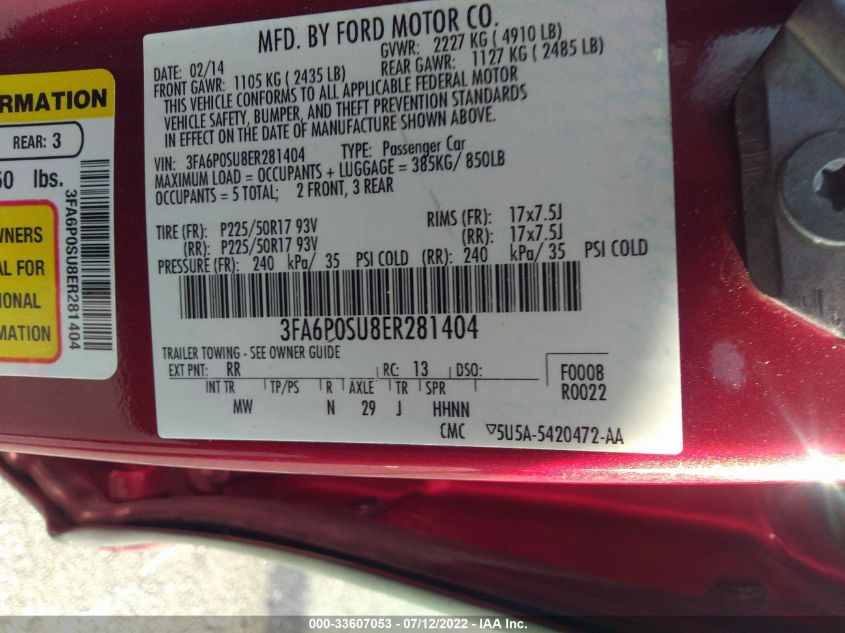 2014 FORD FUSION ENERGI TITANIUM 3FA6P0SU8ER281404
