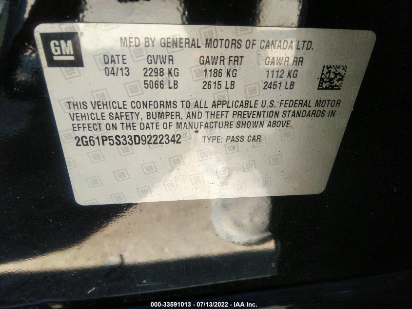 2013 CADILLAC XTS LUXURY COLLECTION 2G61P5S33D9222342