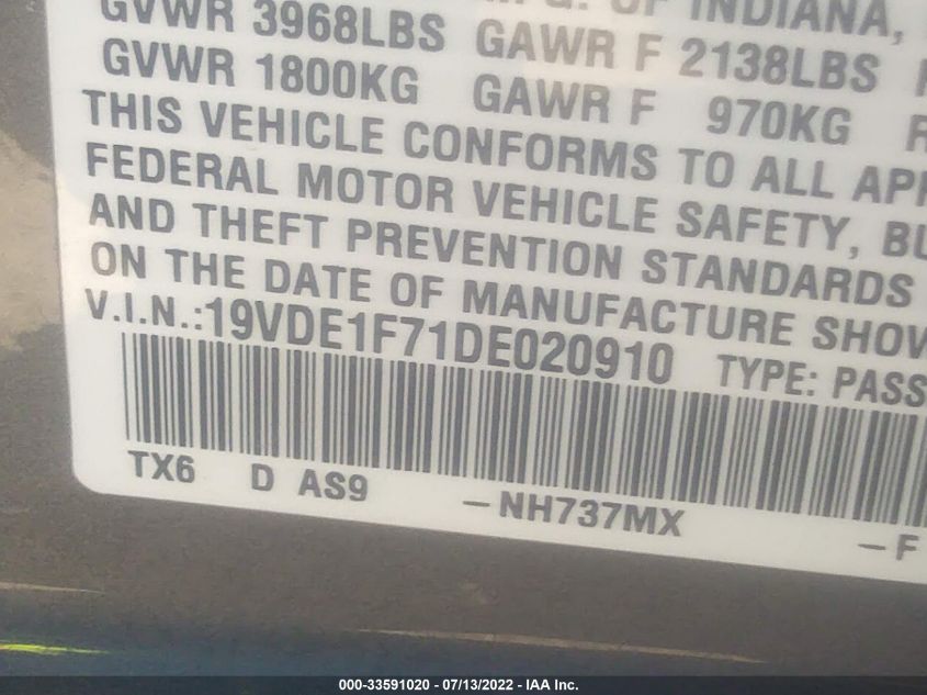 2013 ACURA ILX TECH PKG 19VDE1F71DE020910