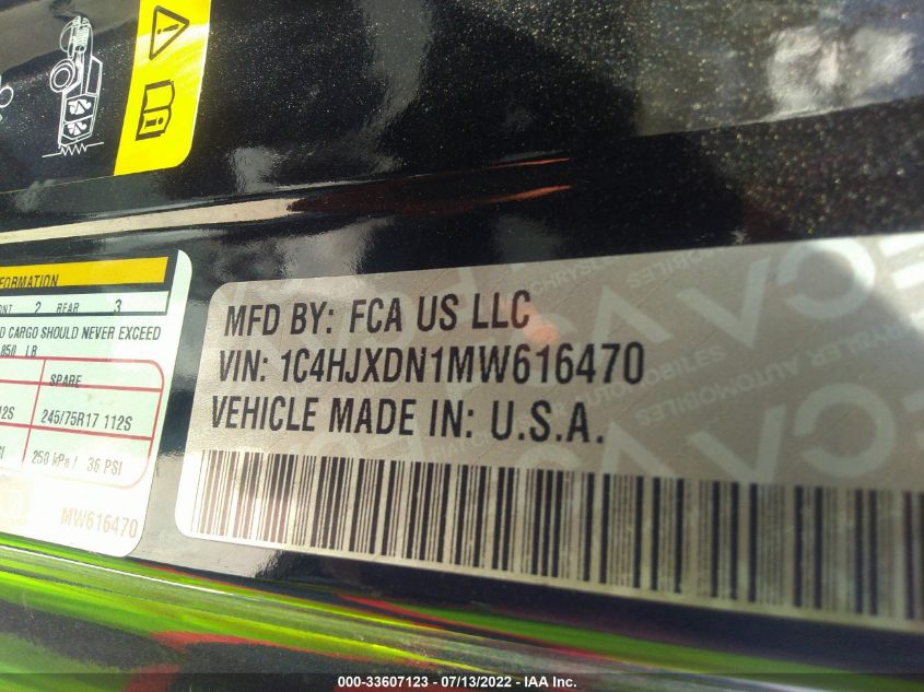 2021 JEEP WRANGLER UNLIMITED SPORT S 1C4HJXDN1MW616470