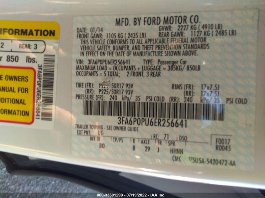 2014 FORD FUSION ENERGI SE LUXURY 3FA6P0PU6ER256641