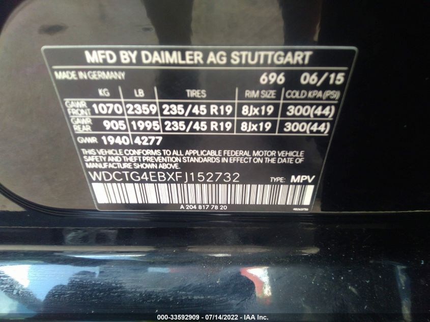 2015 MERCEDES-BENZ GLA-CLASS GLA 250 WDCTG4EBXFJ152732