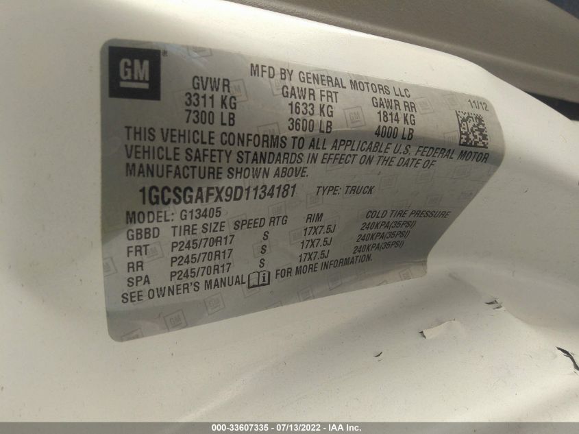 2013 CHEVROLET EXPRESS CARGO VAN 1GCSGAFX9D1133418
