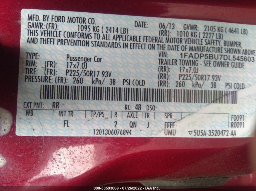 2013 FORD C-MAX HYBRID SEL 1FADP5BU7DL545603