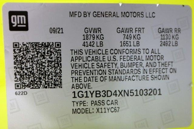 2022 CHEVROLET CORVETTE STINGRAY 2LT 1G1YB3D4XN5103201