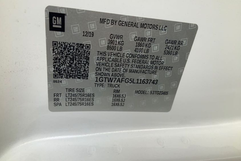 2020 GMC SAVANA G2500 1GTW7AFG5L1163743