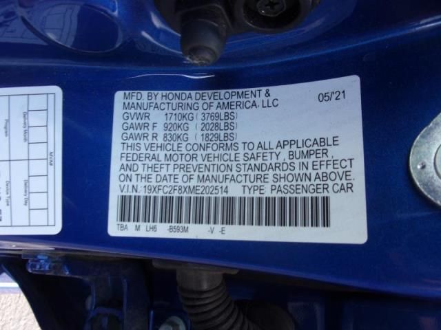 2021 HONDA CIVIC SPORT 19XFC2F8XME202514