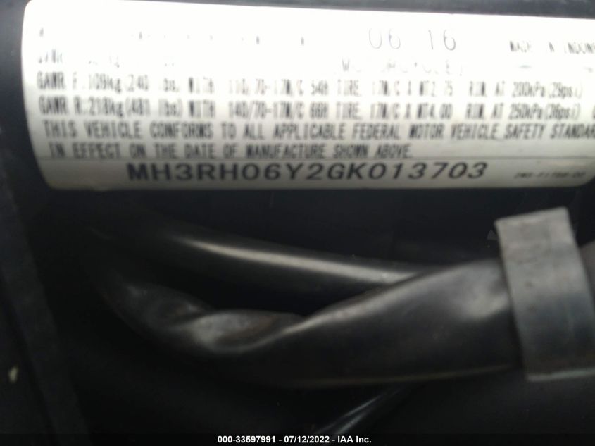 2016 YAMAHA YZFR3 MH3RH06Y2GK013703