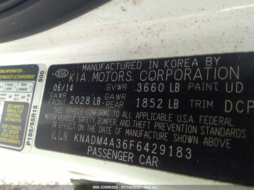 2015 KIA RIO LX KNADM4A36F6429183