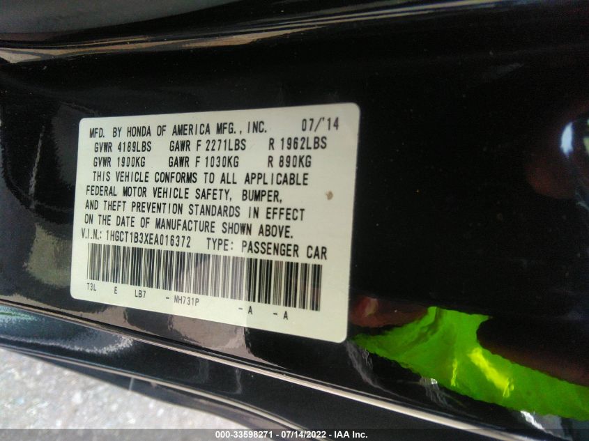 2014 HONDA ACCORD COUPE LX-S 1HGCT1B3XEA016372