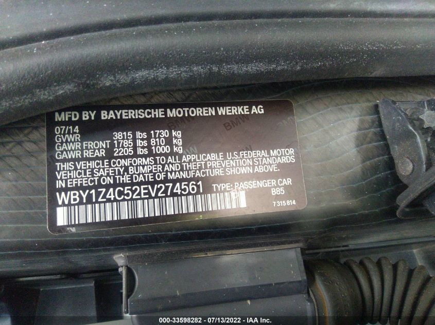 2014 BMW I3 WBY1Z4C52EV274561