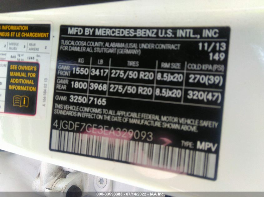 2014 MERCEDES-BENZ GL-CLASS GL 450 4JGDF7CE3EA329093