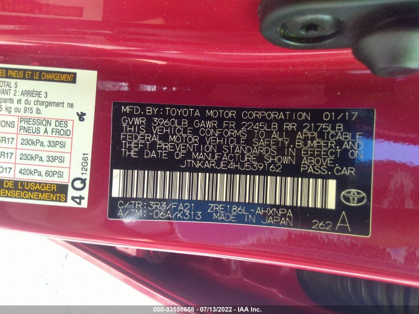 2017 TOYOTA COROLLA IM JTNKARJE4HJ539162
