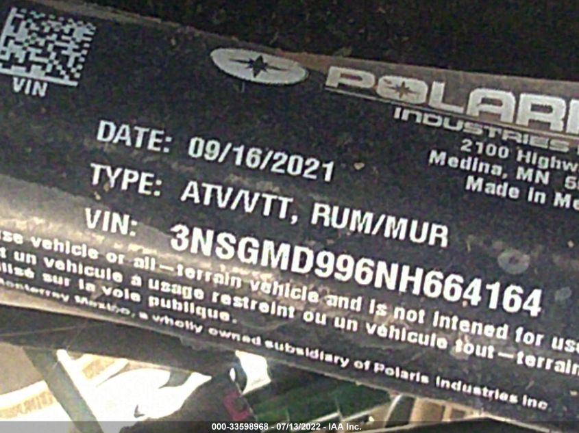 2022 POLARIS GENERAL XP 4 1000 DELUXE 3NSGMD996NH664164