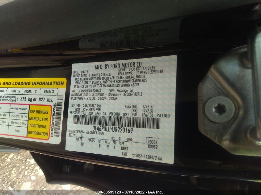 2018 FORD FUSION HYBRID SE 3FA6P0LU4JR220169