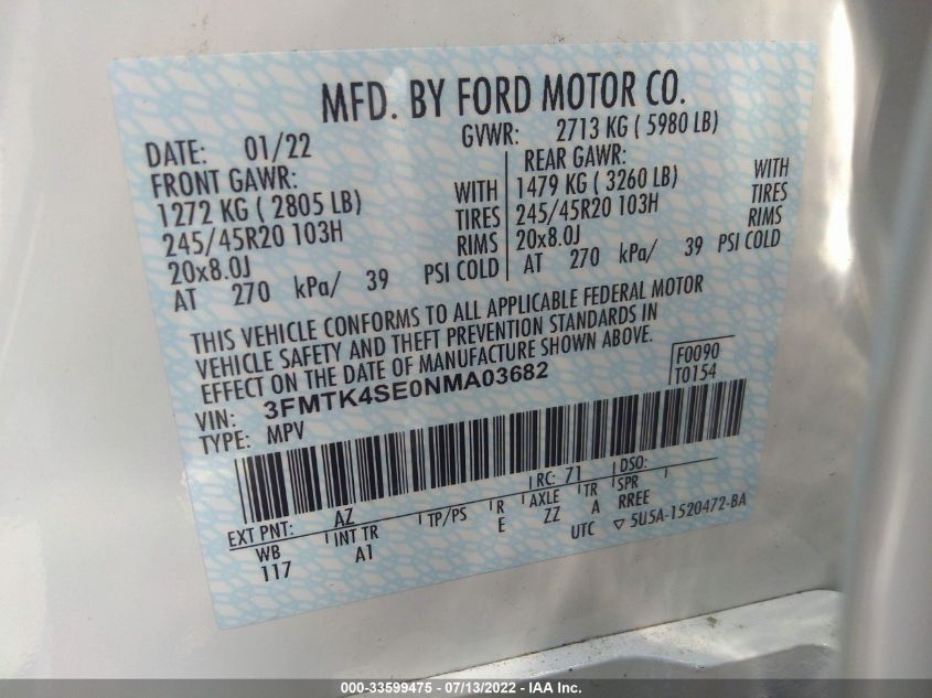 2022 FORD MUSTANG MACH-E GT 3FMTK4SE0NMA03682