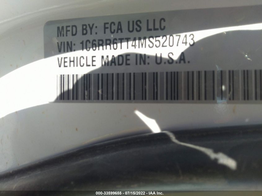 2021 RAM 1500 CLASSIC SLT 1C6RR6TT4MS520743