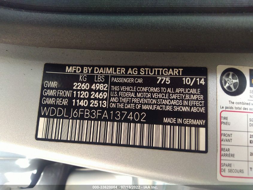 2015 MERCEDES-BENZ CLS-CLASS CLS 400 WDDLJ6FB3FA137402