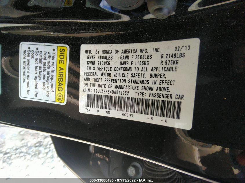 2013 ACURA TL TECH 19UUA8F54DA012752