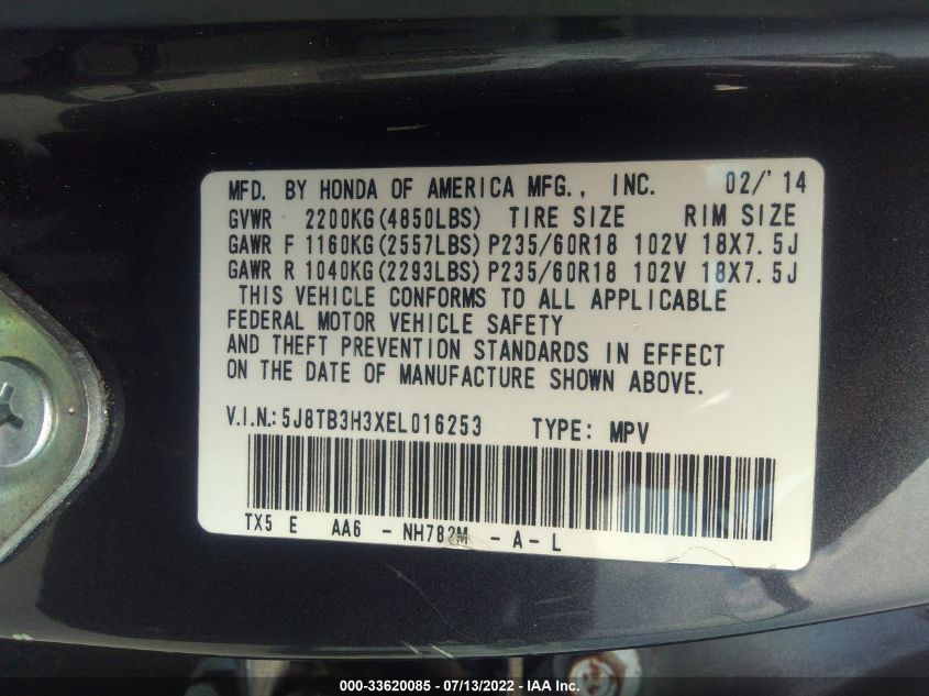 2014 ACURA RDX 5J8TB3H3XEL016253