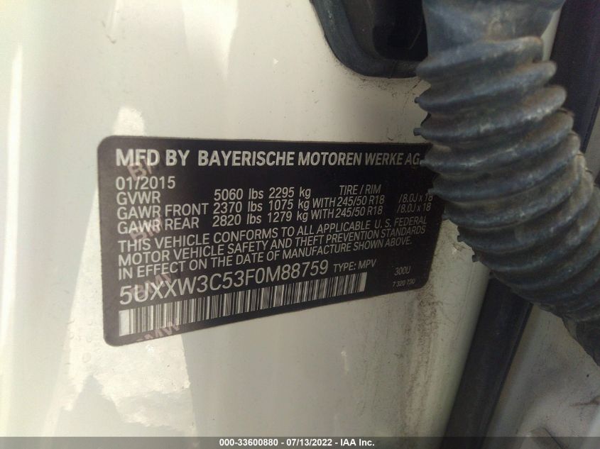2015 BMW X4 XDRIVE28I 5UXXW3C53F0M88759