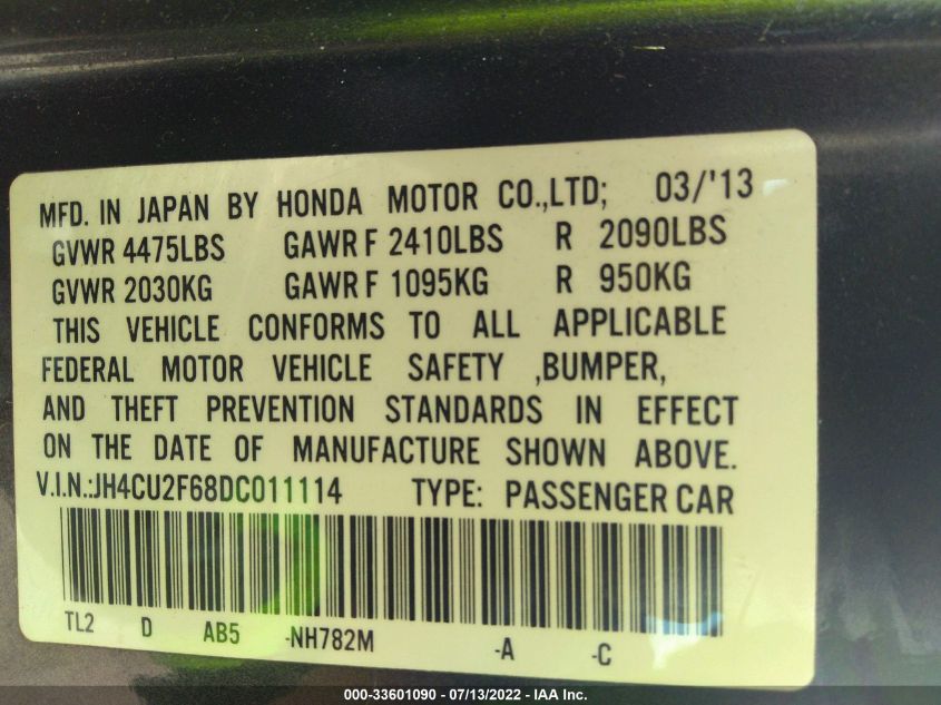2013 ACURA TSX TECH PKG JH4CU2F68DC011114