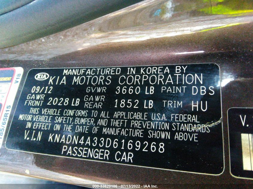 2013 KIA RIO EX KNADN4A33D6169268
