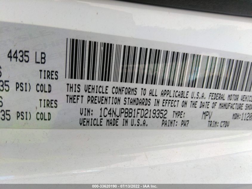 2015 JEEP PATRIOT SPORT 1C4NJPBB1FD219352