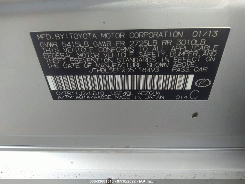 2013 LEXUS LS 460 460 JTHBL5EFXD5118493