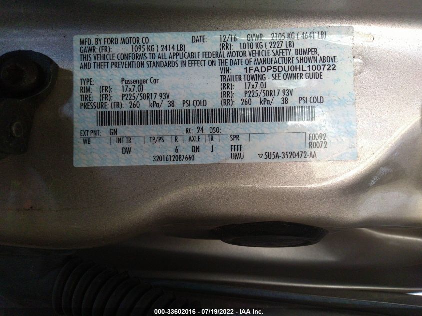 2017 FORD C-MAX HYBRID TITANIUM 1FADP5DU0HL100722