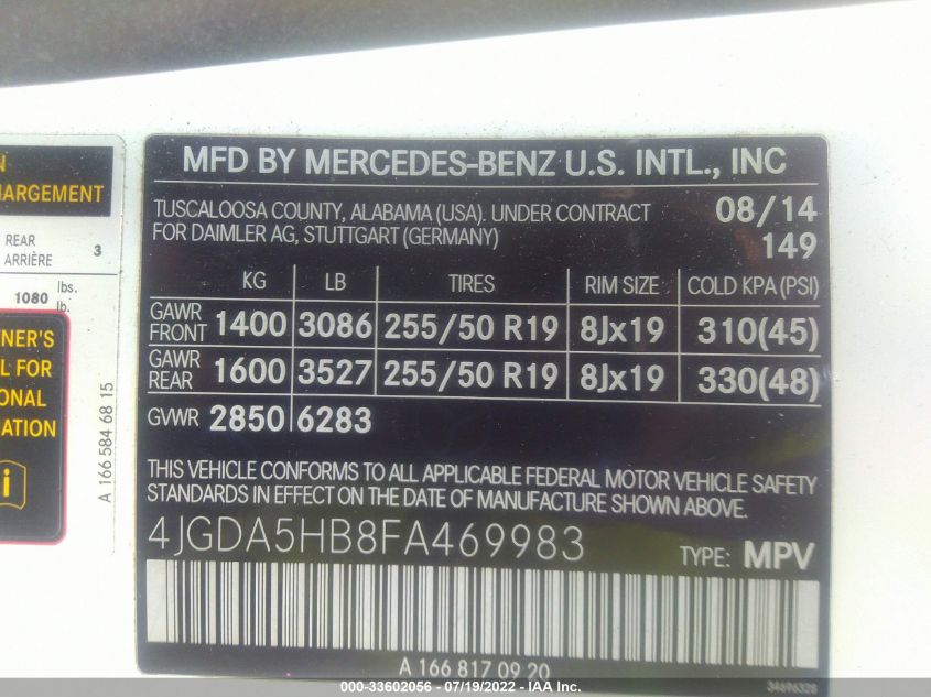2015 MERCEDES-BENZ M-CLASS ML 350 4JGDA5HB8FA469983