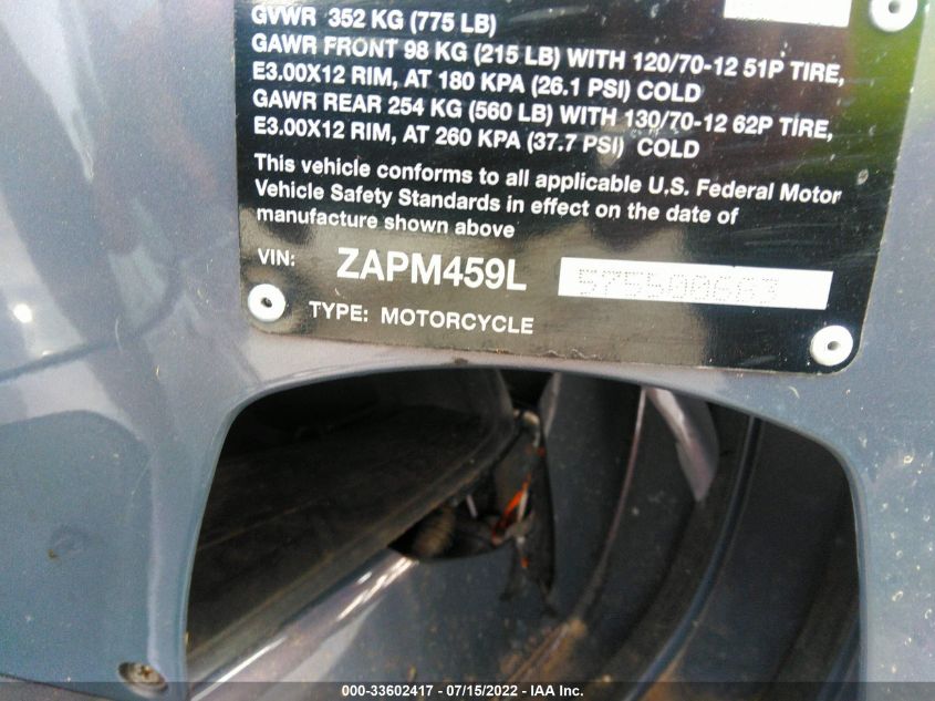 2007 VESPA GTS 250 ZAPM459L575500683